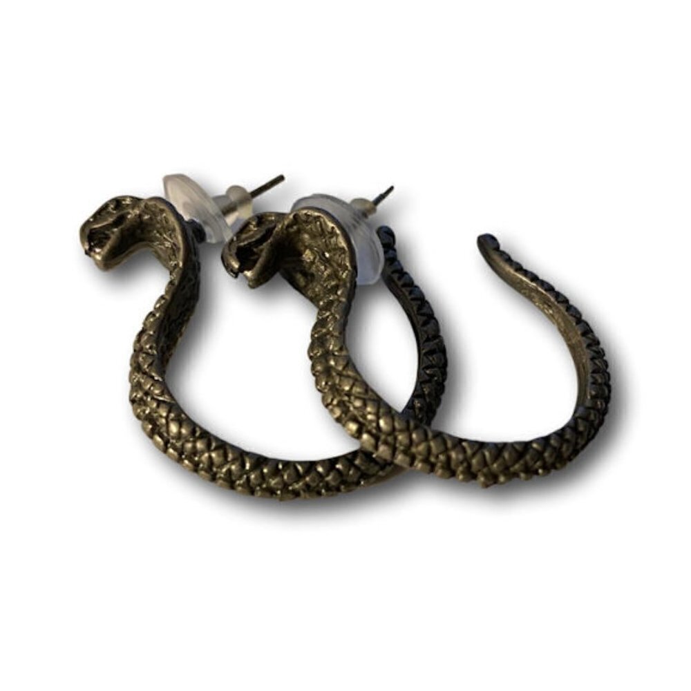 Brass Cobra Snake Hoop Earrings Boho Goth - NEW